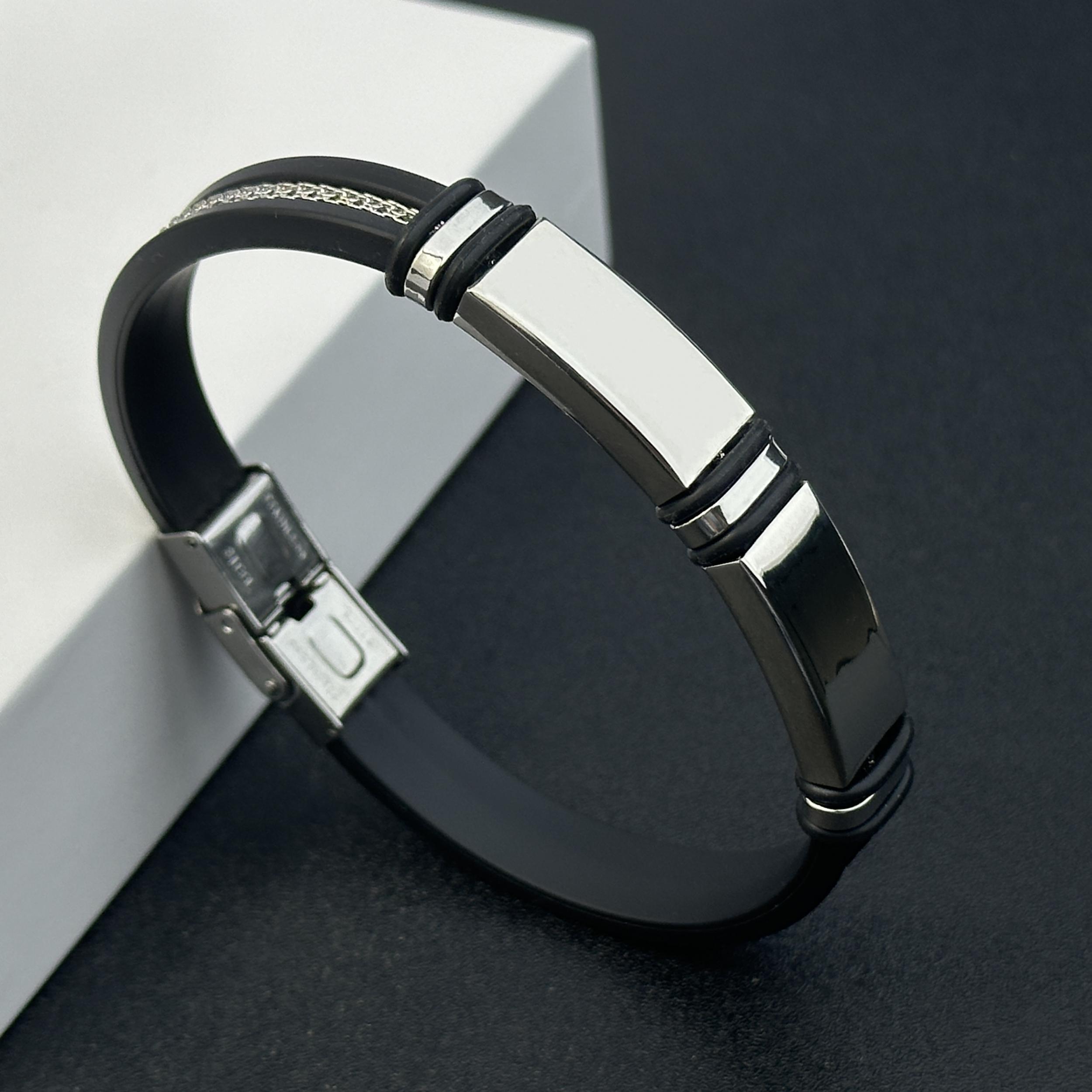 Double Tone Stainless Steel Bracelet with Silicone Strap
